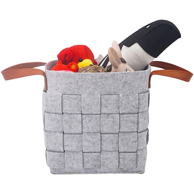 Handmade Woven Felt Two Set of Large Medium size Hamper laundry Toy Storage Basket with PU Handle